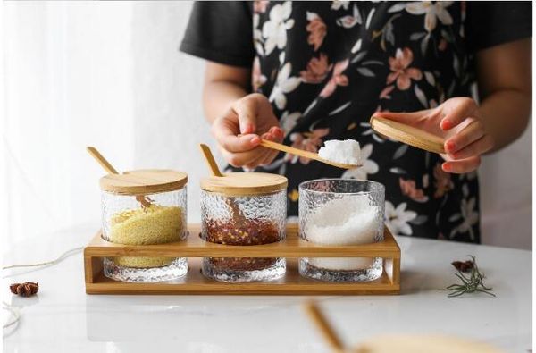 

glass pot seasoning box spice tools salt sugar pots kitchen bottle household suit