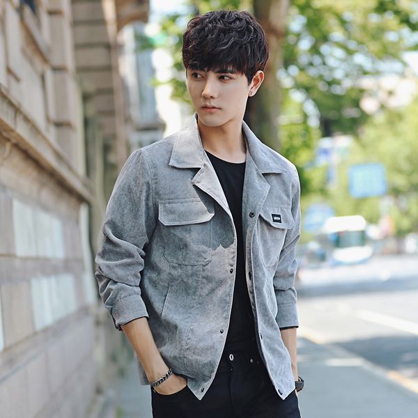

2019 spring new coat male korean version of the trend of youth slim handsome jacket men's corduroy clothes, Black;brown