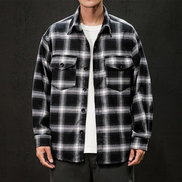 

casual men's shirts camisa new autumn plaid printing loose shirt men fashion long sleeve shirt male blouse camisa masculina, White;black