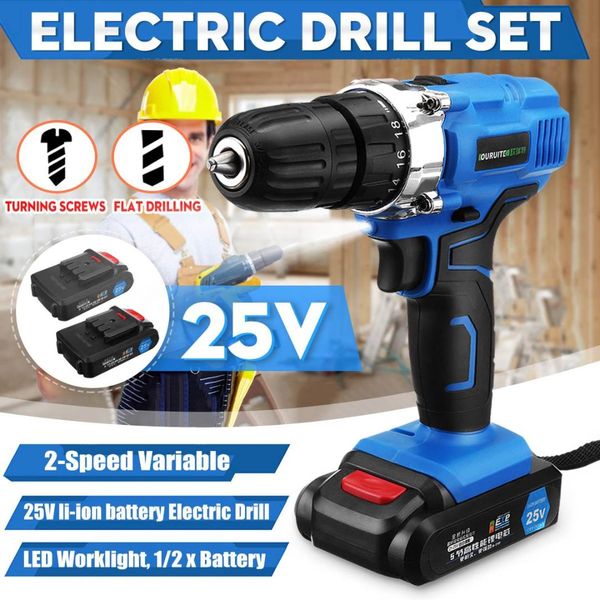 

new style 25v impact drill electric hand drill battery cordless hammer electric screwdriver home diy power tools+ box