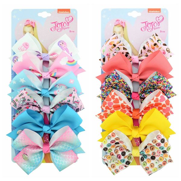 

54 colors kids baby girls ribbon cartoon printed big hair bows hairpin duckbill clips jojo siwa barrettes hair accessories party supplies, Slivery;white