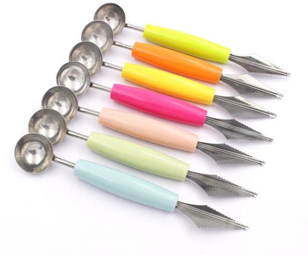 200pcs Multifunção Aço Inoxidável Fruit Carving Tools Faca Ice Cream Baller colher melancia Colher Double-End utensílio de cozinha