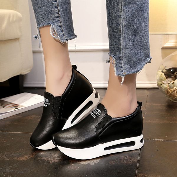 

flock new high heel lady casual black/red women sneakers leisure platform shoes breathable height increasing shoes 536