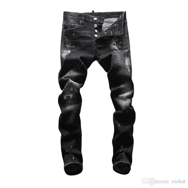 

tops мужские рваные джинсы черный модельер мытый slim fit с низкой талией biker denim брюки hip hop брюки nj8037, Blue