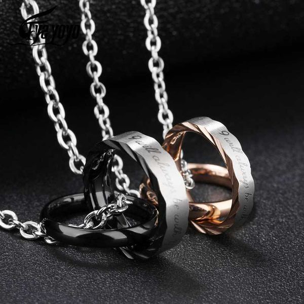 

eyeyoyo korean version of round titanium steel couple necklace, Silver