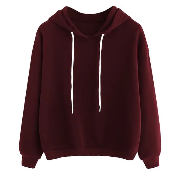 

autumn fashion girl sweatshirts clothing women casual loose hoodie pocket sweatshirt pullover solid blouse, Black
