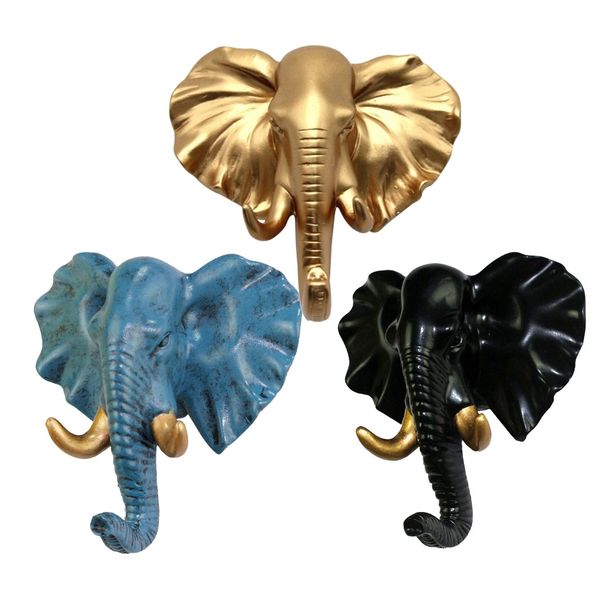 

3piece resin animal elephant head hook bags purse key wall hanger rack