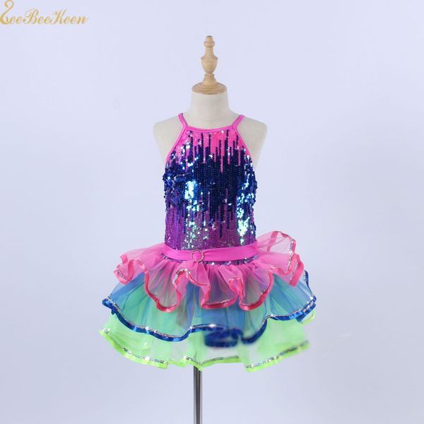 

ballerina contrast sequins performance dance dress girl tutu ballet dress children professional sequin ballet costume for women, Black;red