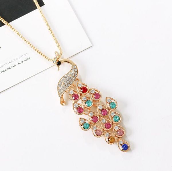 

european and american exquisite necklace peacock long accessory necklace fashion jewelry noble crystal sweater chain wy450, Silver