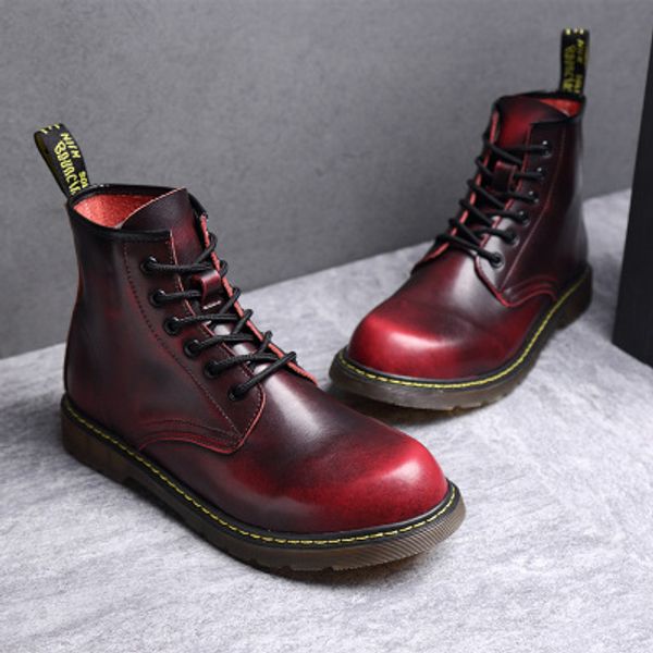 

2020 6 hole brand leather ankle boots autumn winter women men's boots black motorcycle outdoor working snow men shoes