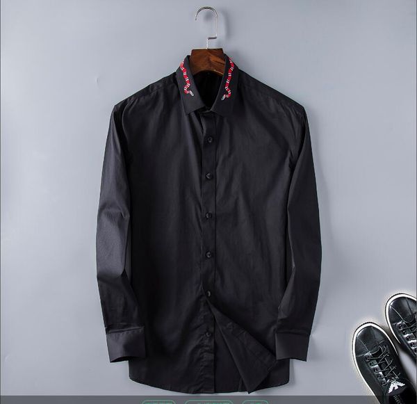 

2020 autumn winter long sleeve casual shirts a rolling collar men printed dress shirt color print slim fit medusa silk shirts gg349, White;black