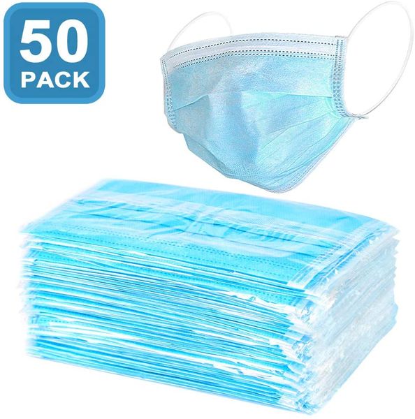 

50шт ce в коробке упаковка гермошлема 3ply одноразовые ушная петля лицо маска с 3 курсируют non сплетенный