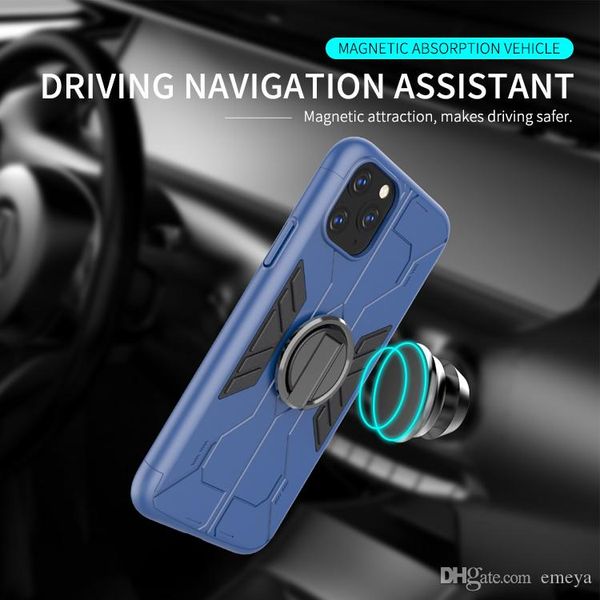 

hith quality luxury armor holder phone case for iphone 11 pro max tpu anti-knock full cover for samsung note 10+ metal ring bracket cases