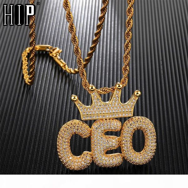 

hip hop iced out crown bubble letters custom name cubic zircon chain pendants & necklaces for men jewelry, Silver