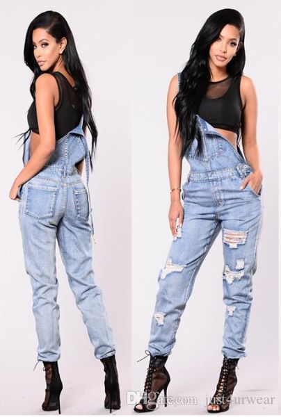

women overalls washed denim jeans jumpsuits long trousers pants fashion high street cool jeans suits women clothes loose jeans outfit, Blue
