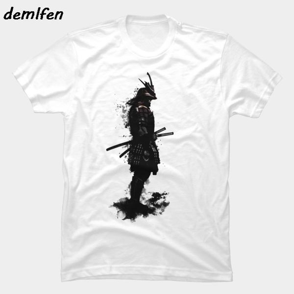 

summer anime armored samurai t-shirt harajuku streetwear men short sleeve o-neck cotton shirt fashion tees, White;black