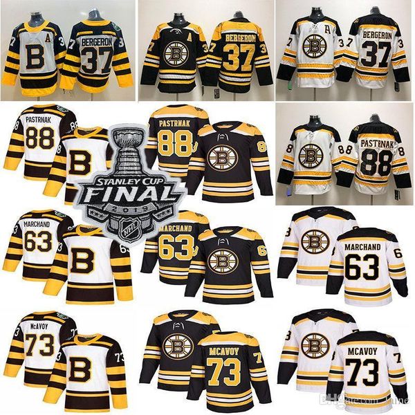 

2019 stanley cup boston bruins hockey 37 patrice rask 63 brad marchand 88 david pastrnak hockey jersey, Black;red