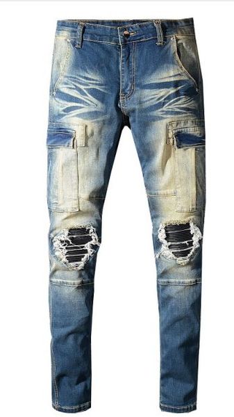 

mens brand a miri luxury slim skinny sweatpants classic fashion hole embroidery cowboy pant simple summer selling lightweight jean trousers, Blue