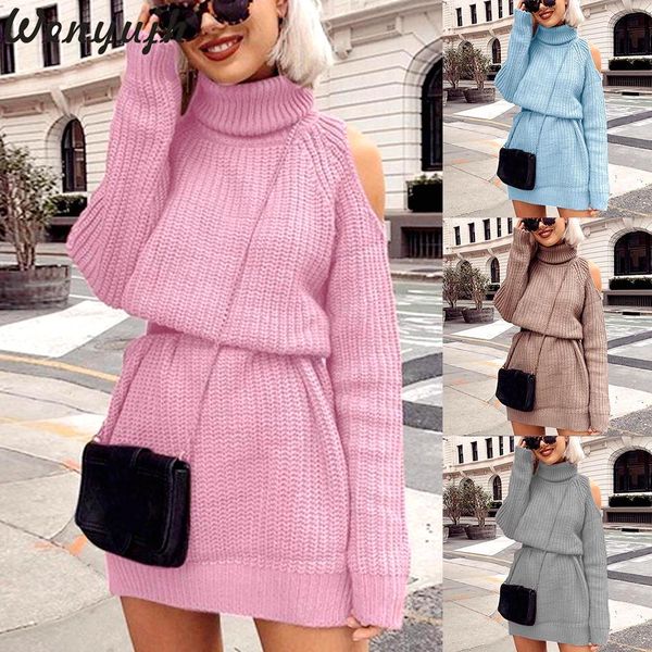 

wenyujh women turtleneck sweater fashion off shoulder knitted outwear autumn loose women streetwear nobelt pullovers jumper, White;black