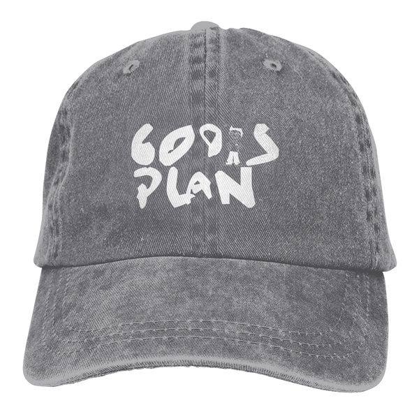 

god's plan washed cotton pure color light board men's baseball cap stitching dad hat, Blue;gray
