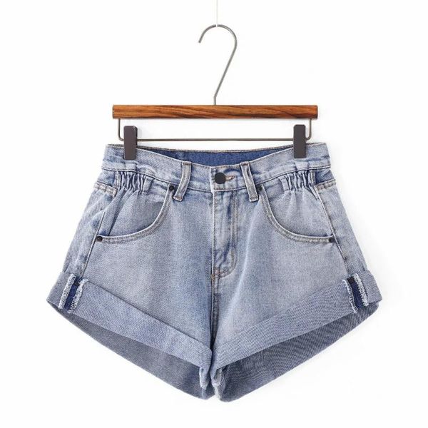 

summer women pleat curling shorts denim shorts 2019 female denim casual high waist split hem for women, White;black