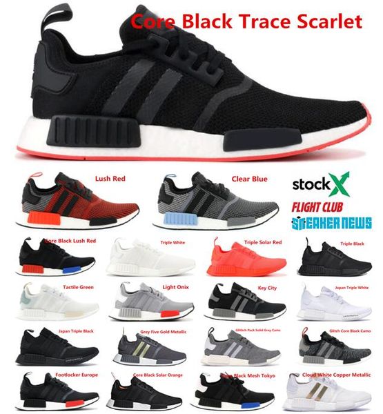 

nmd r1 running shoes primek core black trace scarlet pink for men women runner trainers sports sneaker size 36-45 with box