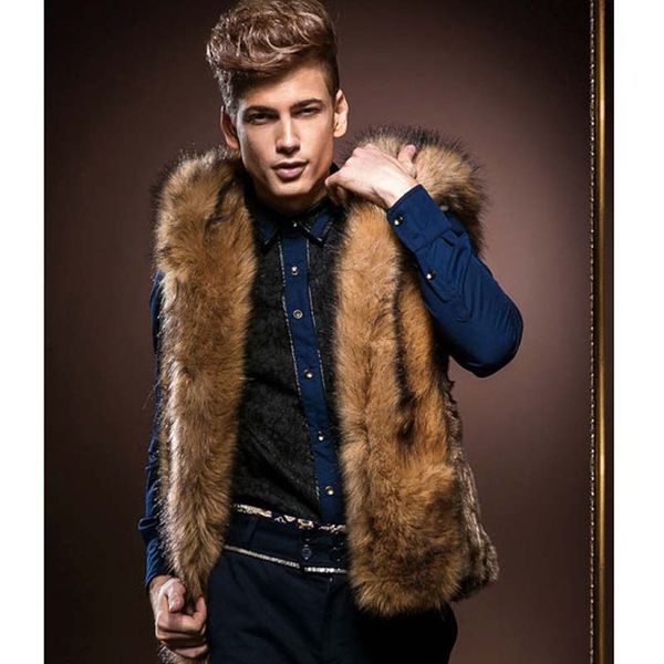 

faroonee men thicken fur vest warm sleeveless outerwear waistcoat chaleco hombre winter fur vest men's hoodies hooded jacket, Black;white