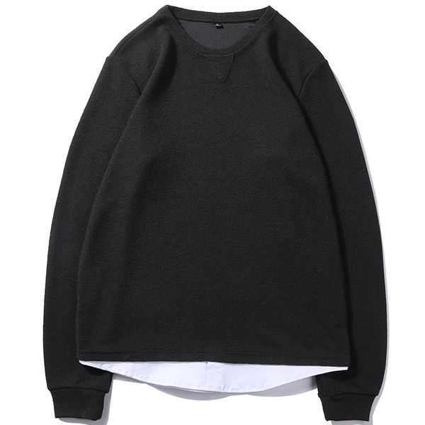 

men's 2019 fall new korean fashion cotton long sleeve crewneck solid color backing shirt hoodies sweatshirts men streetwear, Black