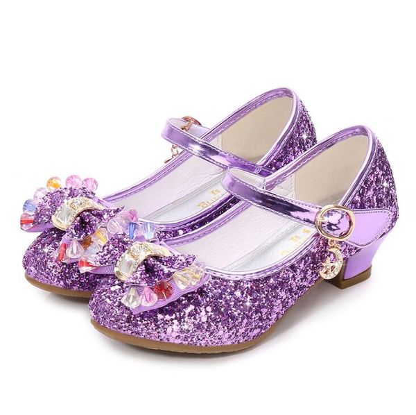 

girls high-heeled shoes new sequins spring shoes small girls princess students performance bow red, purple, Black;grey