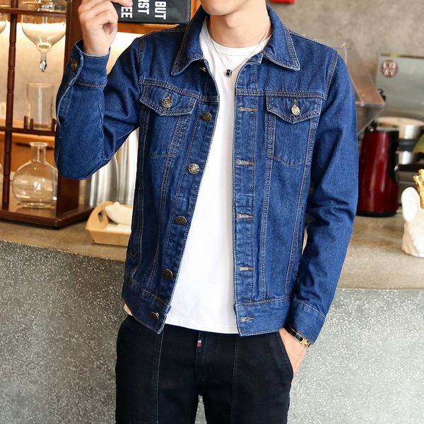 

2019 spring and summer new pure cotton solid color men's jacket casual slim hip-hop street motorcycle models denim jacket, Black;brown