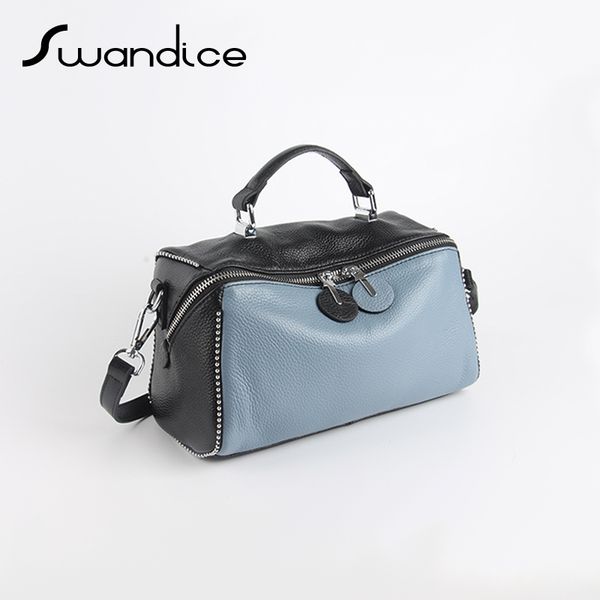 

100% real genuine cow leather ball chain boston handbags contrast colour crossbody messenger shoulder bags 2019 women female