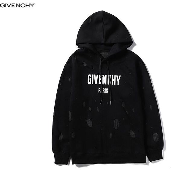 

Europe france pari american fa hion broken hole weat hirt ca ual men women hooded hoodie xxl 13 givenchy, Black