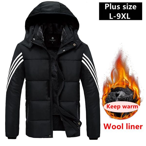 

wool liner plus size winter parkas 7xl 8xl 9xl jaket men thick jaket warm coat hooded windbreaker male jacket clothes overcoat, Black