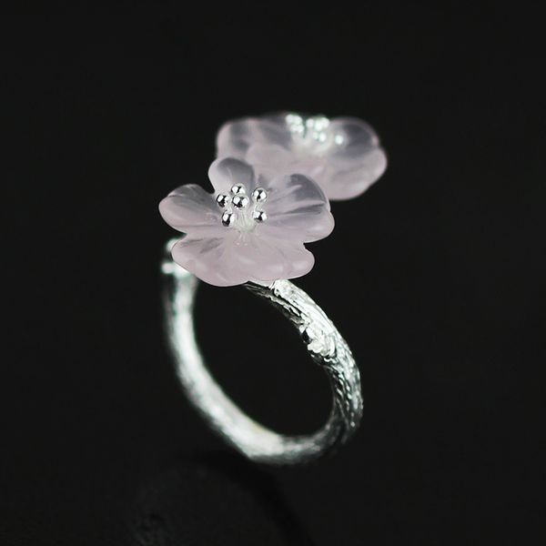 

original design|sakura season|genuine 925 sterling silver crystal cherry blossom opening ring woman boutique jewelry gift, Golden;silver
