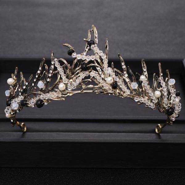 

vintage wedding hair accessories black rhinestone crystal crown bridal headdress jewelry queen headdress bridal hair accessories, Golden;white