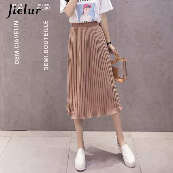 

jielur 6 colors korean fashion summer skirt female chiffon high waist pleated skirts womens s-xl harajuku faldas mujer dropship, Black;gray