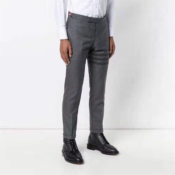 

wool blend engineered 4-bar stripe suit pants zip-up front french fly jetted hip pockets adjustable backstrap men's trousers, Black