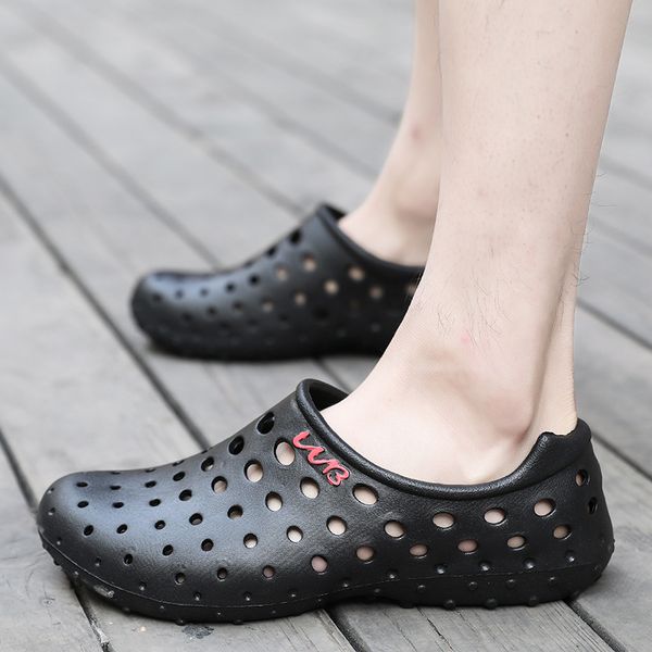 

new summer men fashion flats hollow out hole beach breathable sandals light casual beach shoes soft comfortable, Black