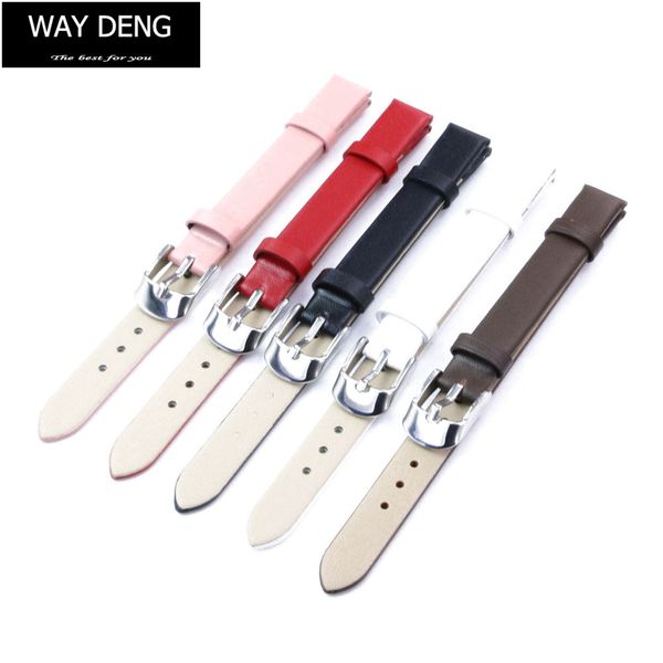 

women girls soft plain matte genuine leather watchbands many colors watch band 10mm silver pin buckle strap - y168, Black;brown