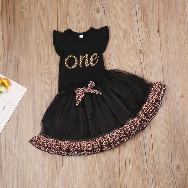 

clothing sets 2021 baby girl outfits 2pcs suit unique letter flying sleeve romper +leopard stitching gauze skirt summer clothes, White