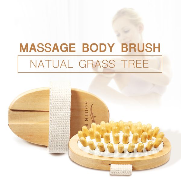 

south fin massage body brush scrubber natural wooden brush anti cellulite shower massage brushes, Silver