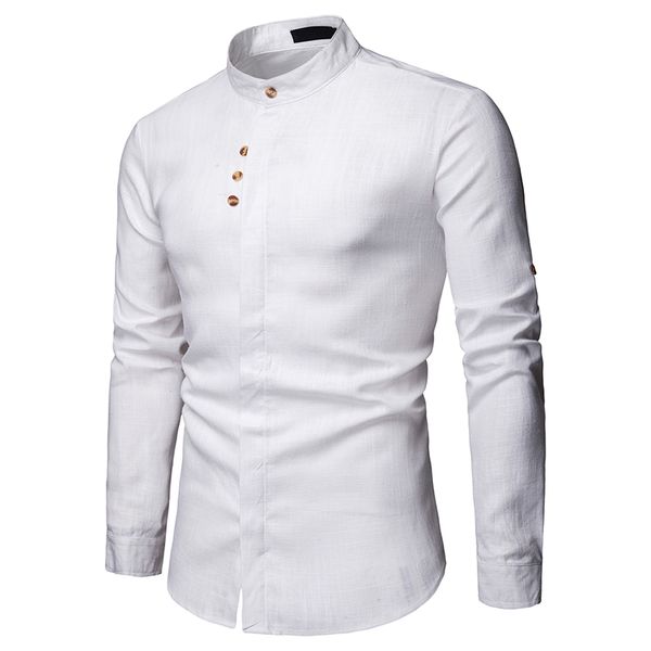 

2019 new fashion european style men business casual linen mens long sleeve shirt, White;black