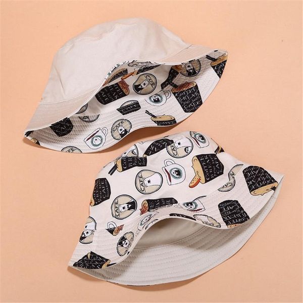 

both sides fisherman cap 2020 two side reversible fashion print bucket hat printing hip hop hats for women men cap summer #n