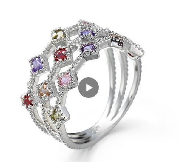 

лучшие продажи мода красочные циркон кольца для женщин ladies творческий уникальная hollow свадьба обручальное кольцо банкета партии ювелирн, Silver