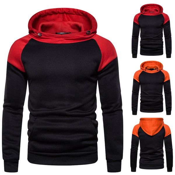 

men autumn long sleeve patchwork hoodie hooded sweatshirt outwear blouse brand loose slimhoodies men fleece sweatshirts coat, Black
