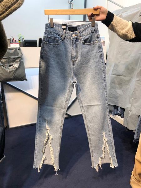 

ripped jeans women 2020 spring summer new old frayed all-match jeans girls ladies slim straight denim pants blue