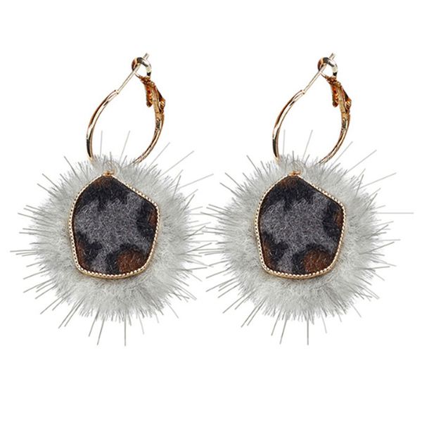 

irregular leopard print geometric mink hair ball earrings for women gold color small round hoop earings fashion jewelry, Golden
