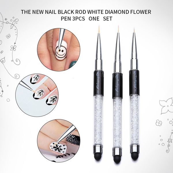 

3 pcs professional maquillajes para mujer nail art drawing painting pen brush detailer liner brush ongles decoration nail art, Silver