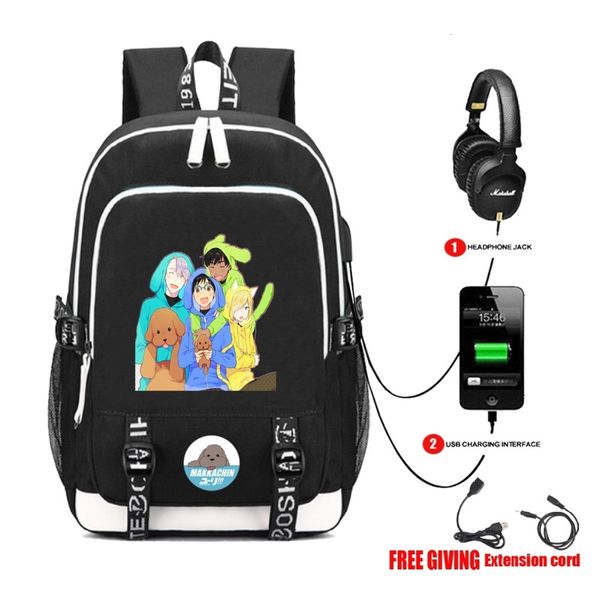 

usb зарядка разъем для наушников мужчины женщины ноутбук сумки подростки школьные сумки mochila студенты колледжа мешок аниме юрий на льду р