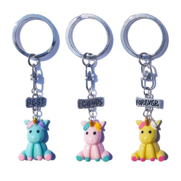

3 pcs/lot bff cream alpaca unicorn keychain set for girls kids summer wholesale key chain bag keyring animal kawaii jewelery, Silver